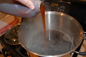 Adding the liquid malt extract