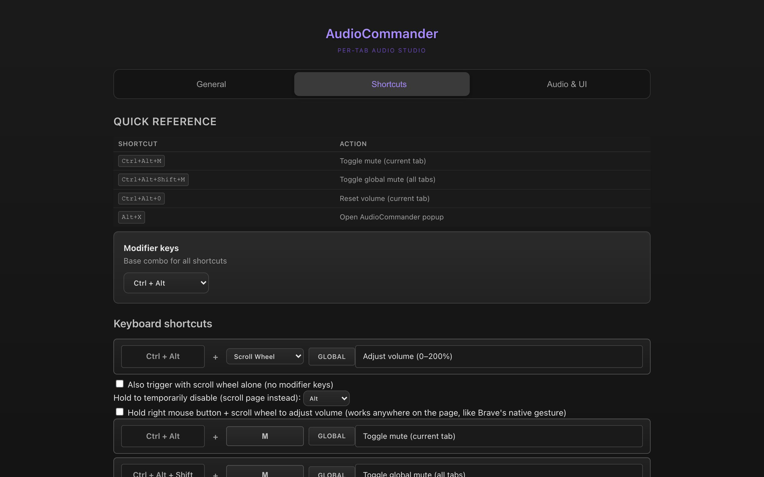 Customizable keyboard shortcuts